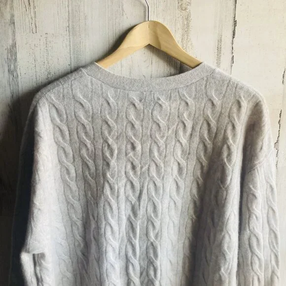 NWOT C by Bloomingdale's 100% Cashmere Grandpa Cardigan M Cable Knit Gray - Picture 10 of 12